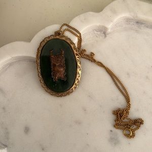 Jade Green Pendant Necklace Brooch